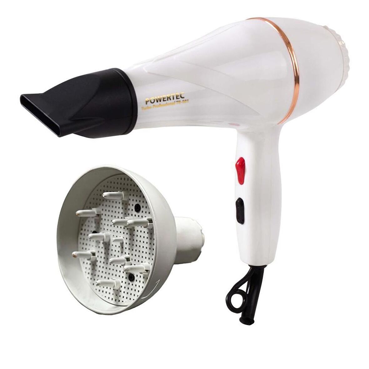 Powertec TR-501 Profesyonel Fön Makinesi [Beyaz] + Vigo Başlık